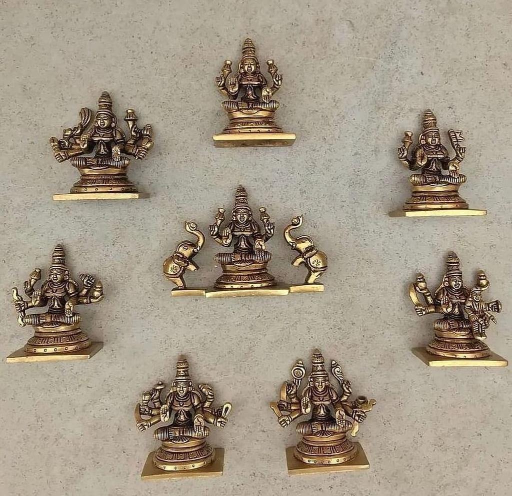 Ashtalakshmi Idols in Brass – Set of 8 Divine Lakshmi Forms for Puja or Decor