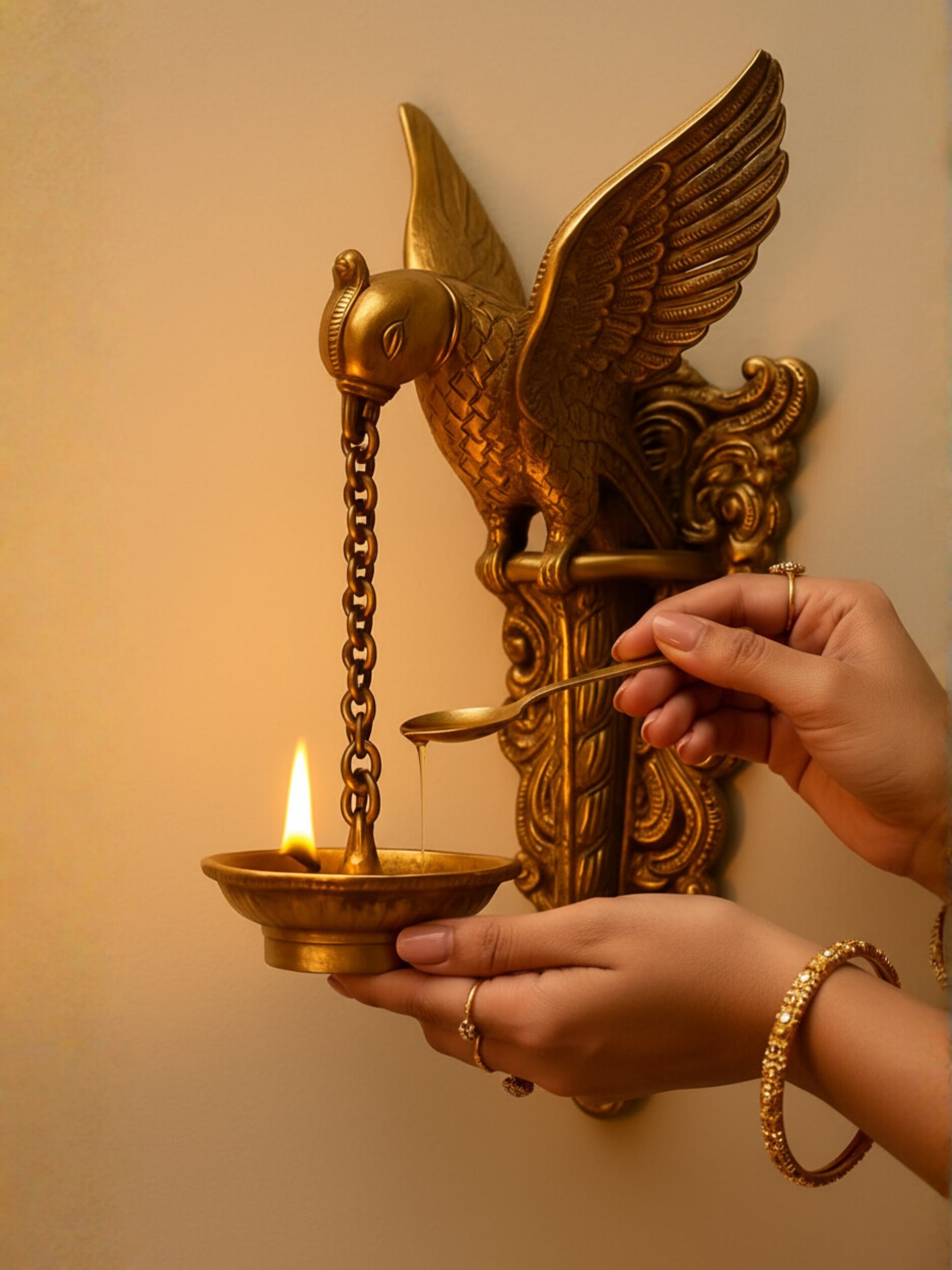 Brass Bracket – Parrot Sculpture Wall Hanging Oil Diya (2)