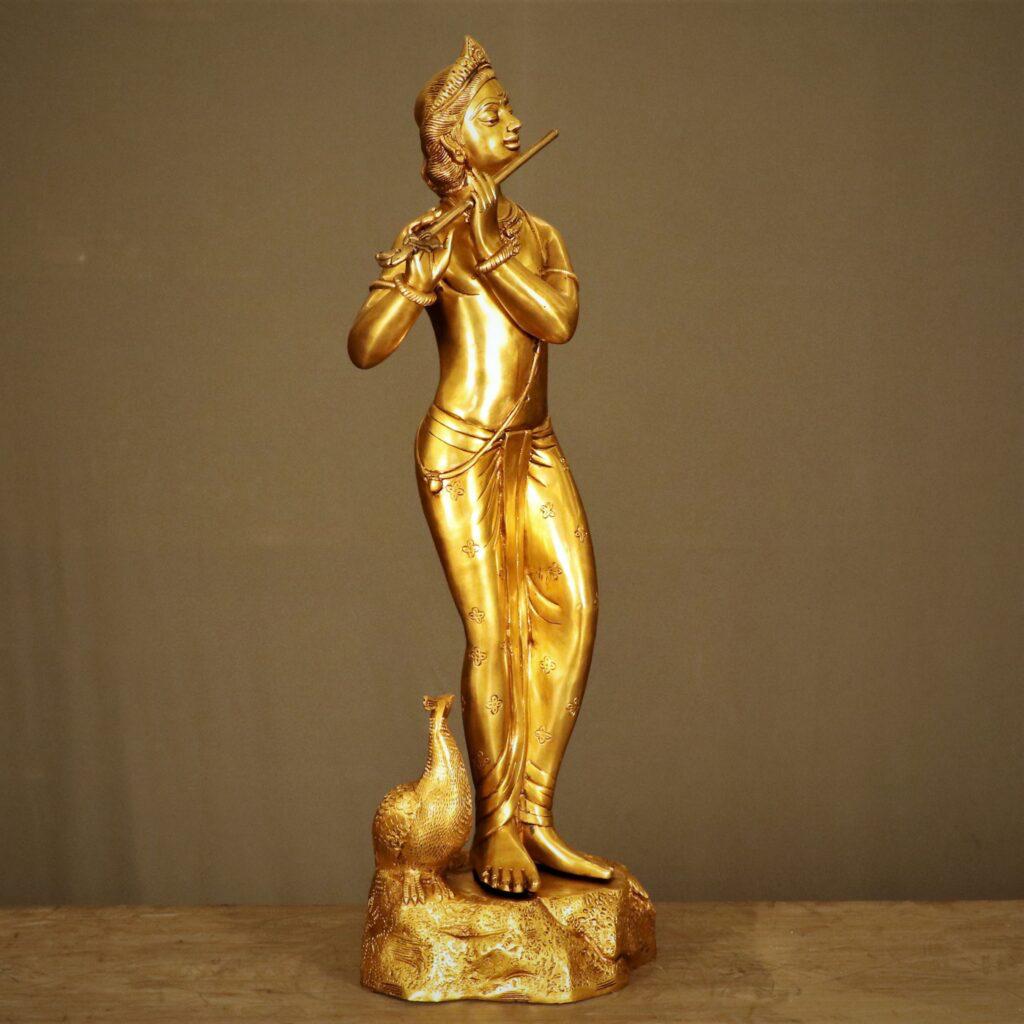 Lord Murali Krishna Brass Idol with Peacock