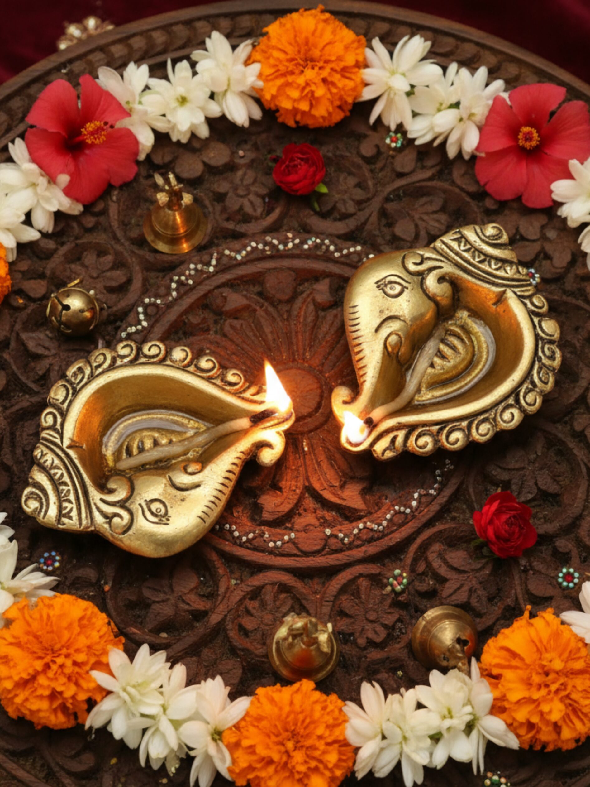 Brass Ganesha Conch Diya Set of 4 (2)