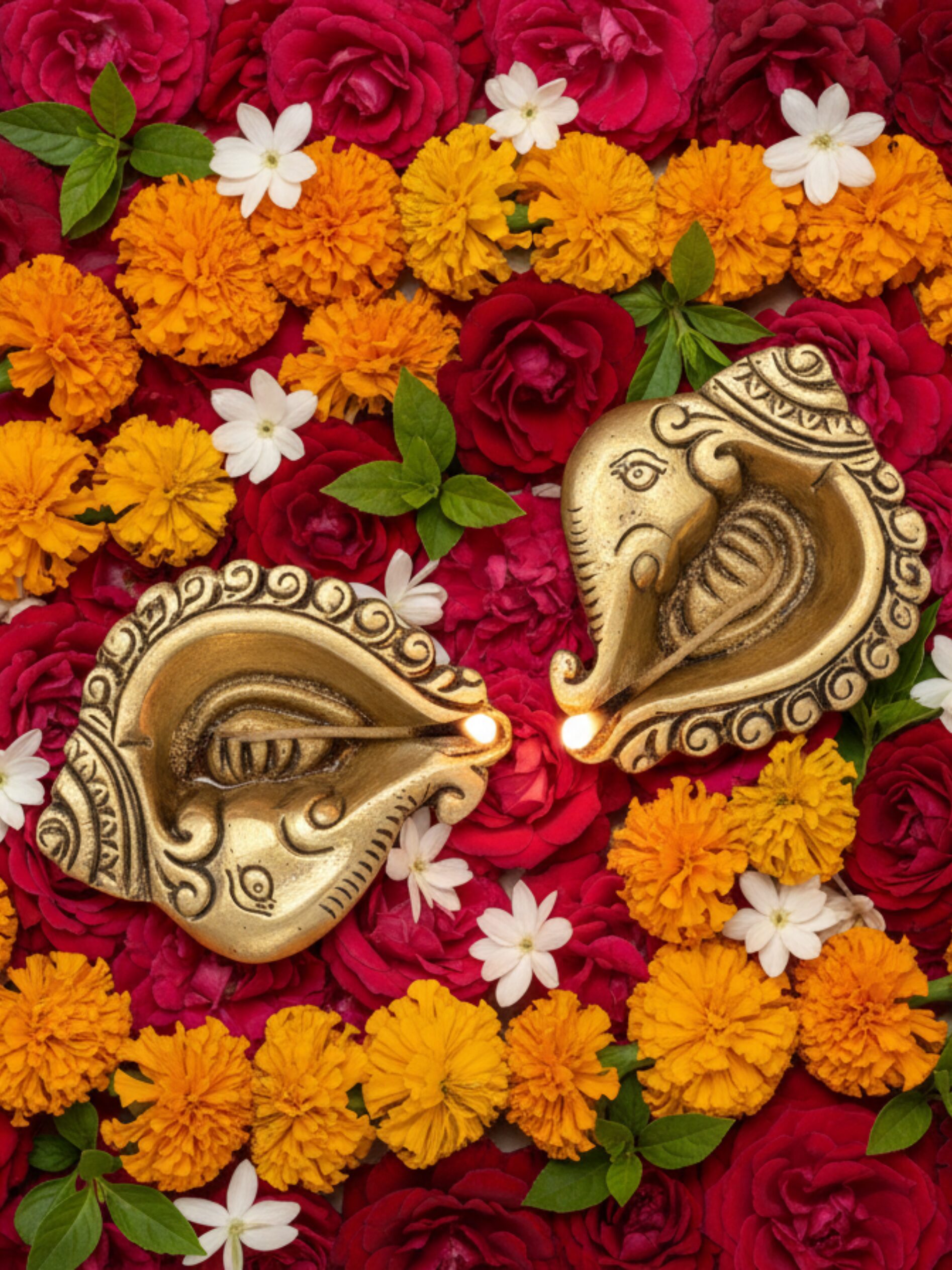 Brass Ganesha Conch Diya Set of 4 (5)