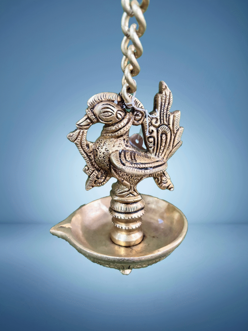 Traditional Brass Peacock Hanging Diya