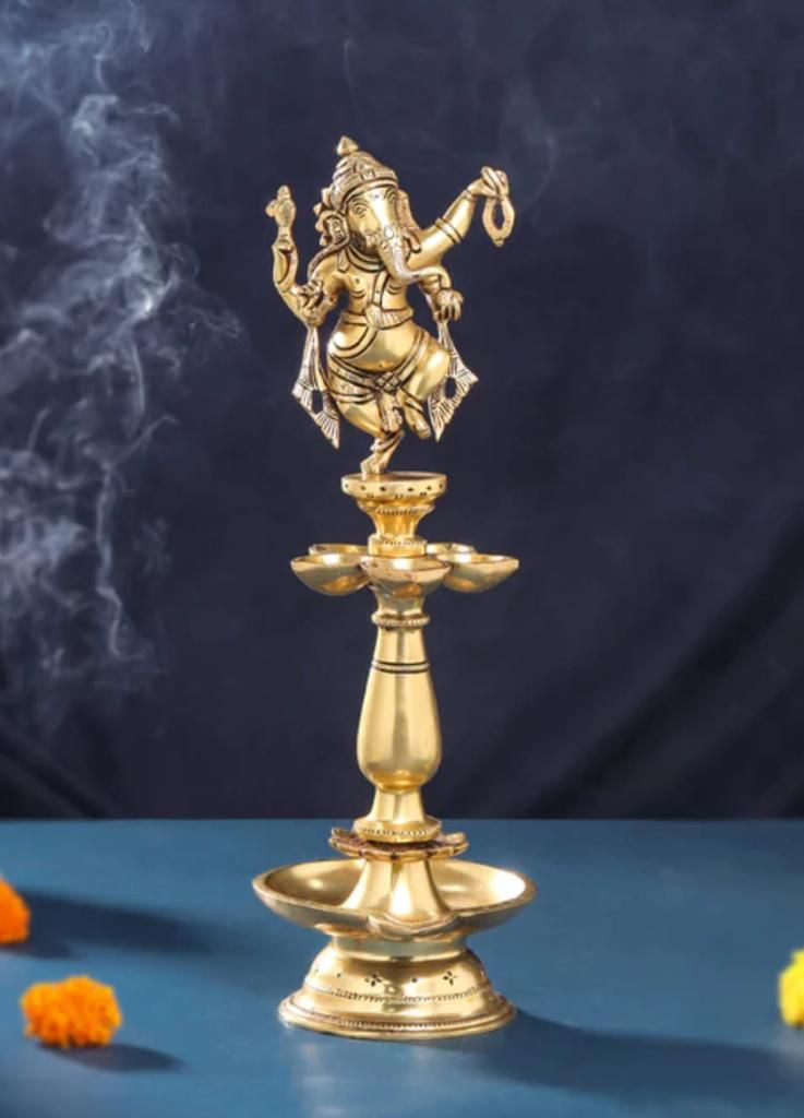 Dancing Ganesha Brass Diya Stand