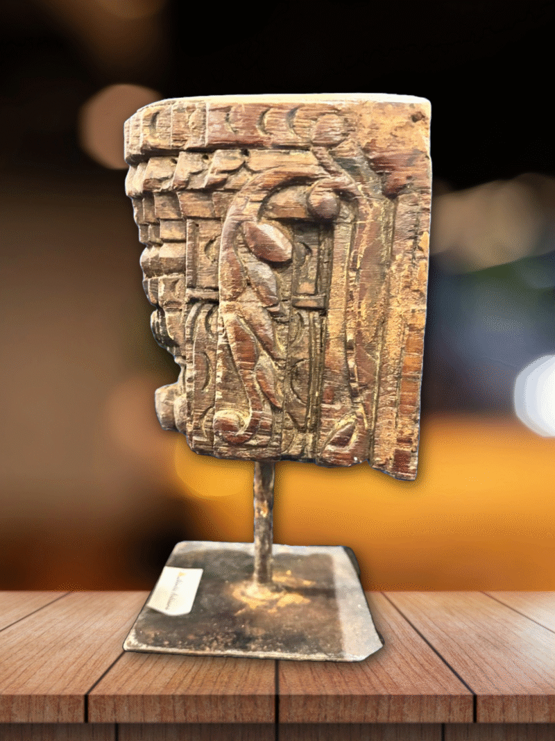 Antique Carved Wooden Fragment on Stand