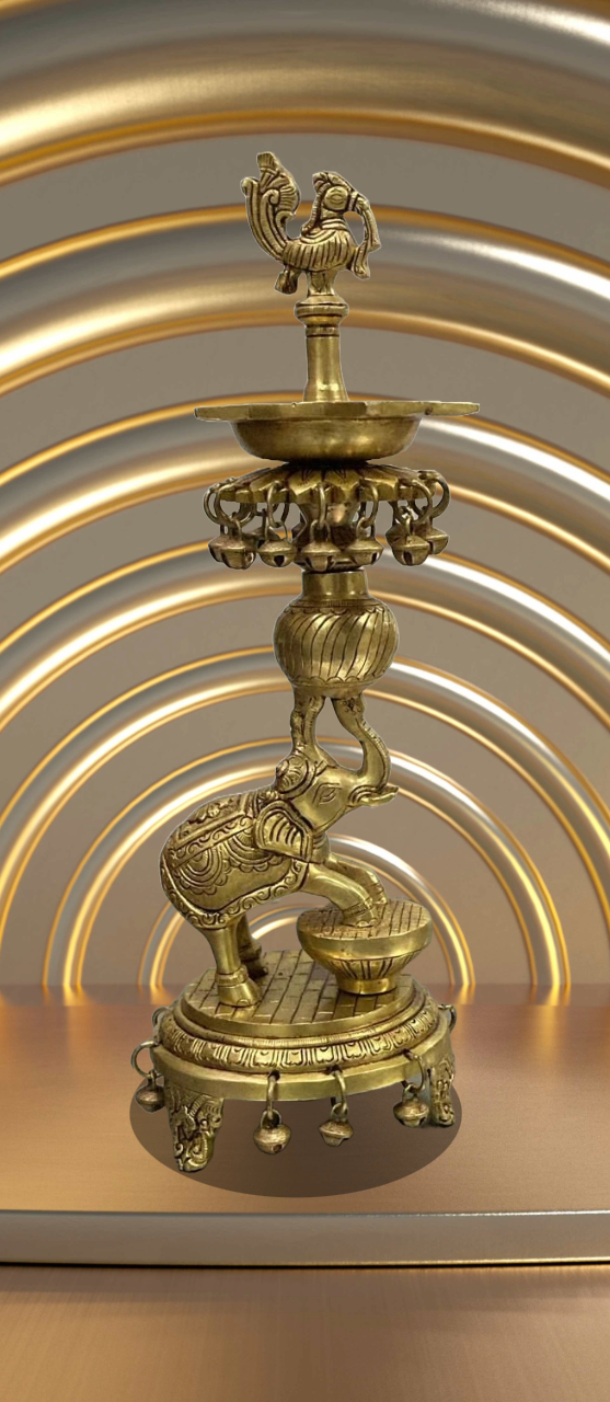 Handcrafted Brass Elephant Bird Oil Lamp Set Of 2