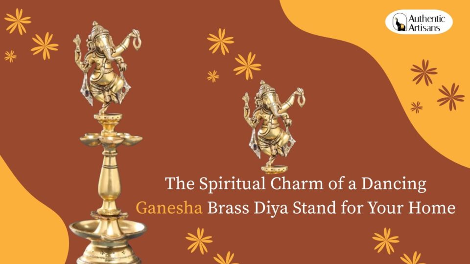 Dancing Ganesha Brass Diya Stand