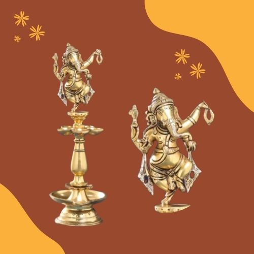 Dancing Ganesha Brass Diya Stand