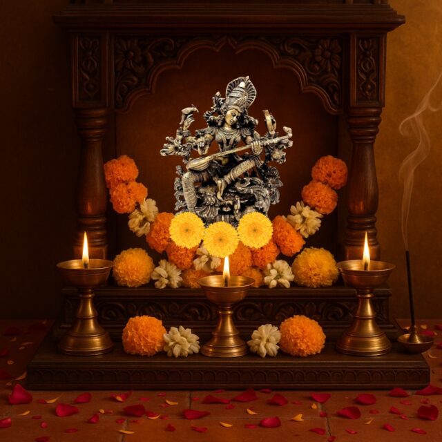 Handmade Brass Saraswati Idol – Perfect for Home Temple & Gifting 