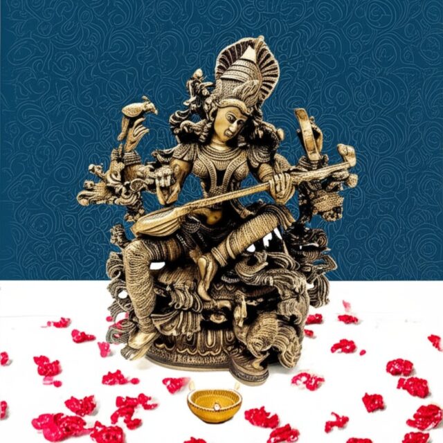 Handmade Brass Saraswati Idol – Perfect for Home Temple & Gifting 
