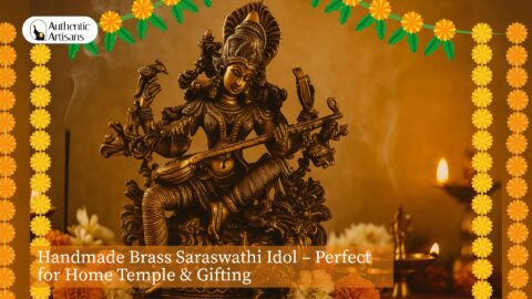 Handmade Brass Saraswati Idol ā Perfect for Home Temple & GiftingĀ