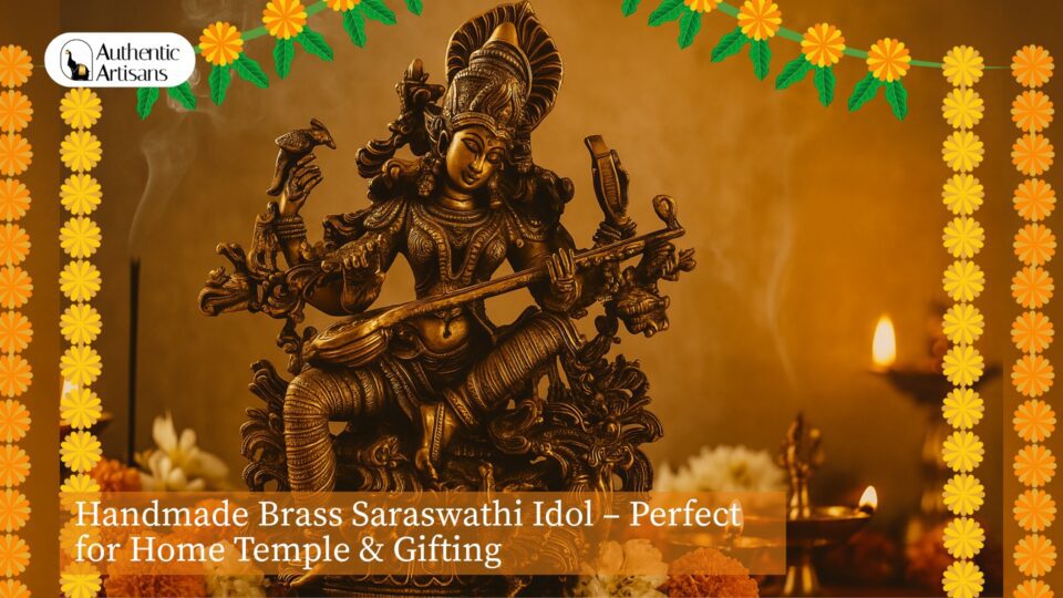 Handmade Brass Saraswati Idol – Perfect for Home Temple & Gifting 