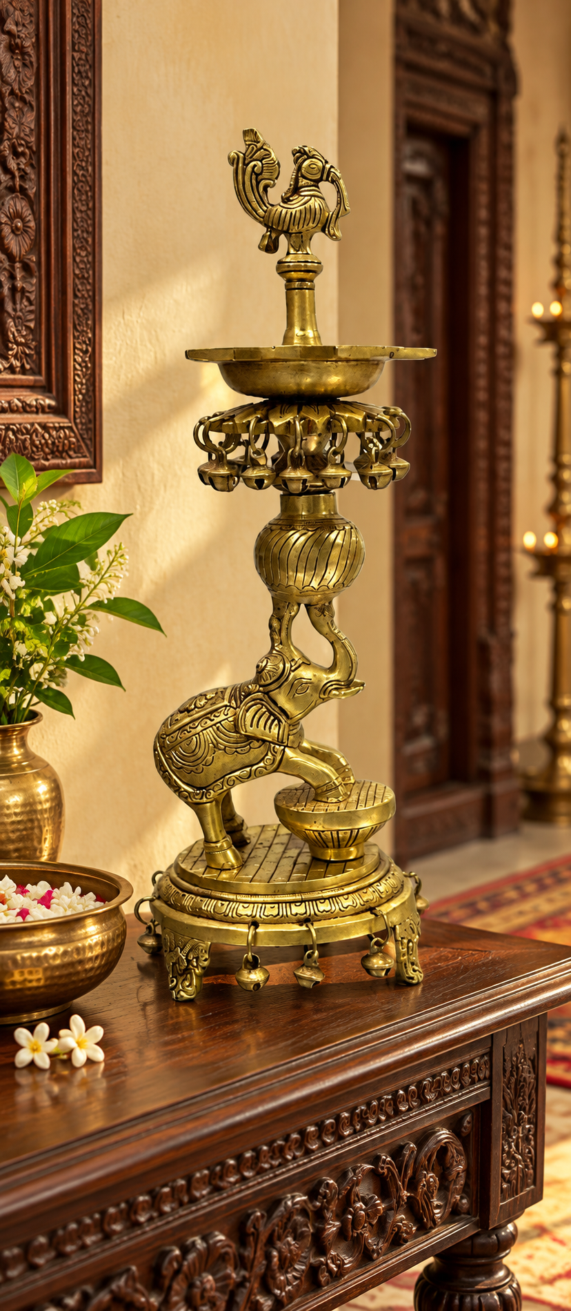 Handcrafted Brass Elephant Bird Oil Lamp Set Of 2